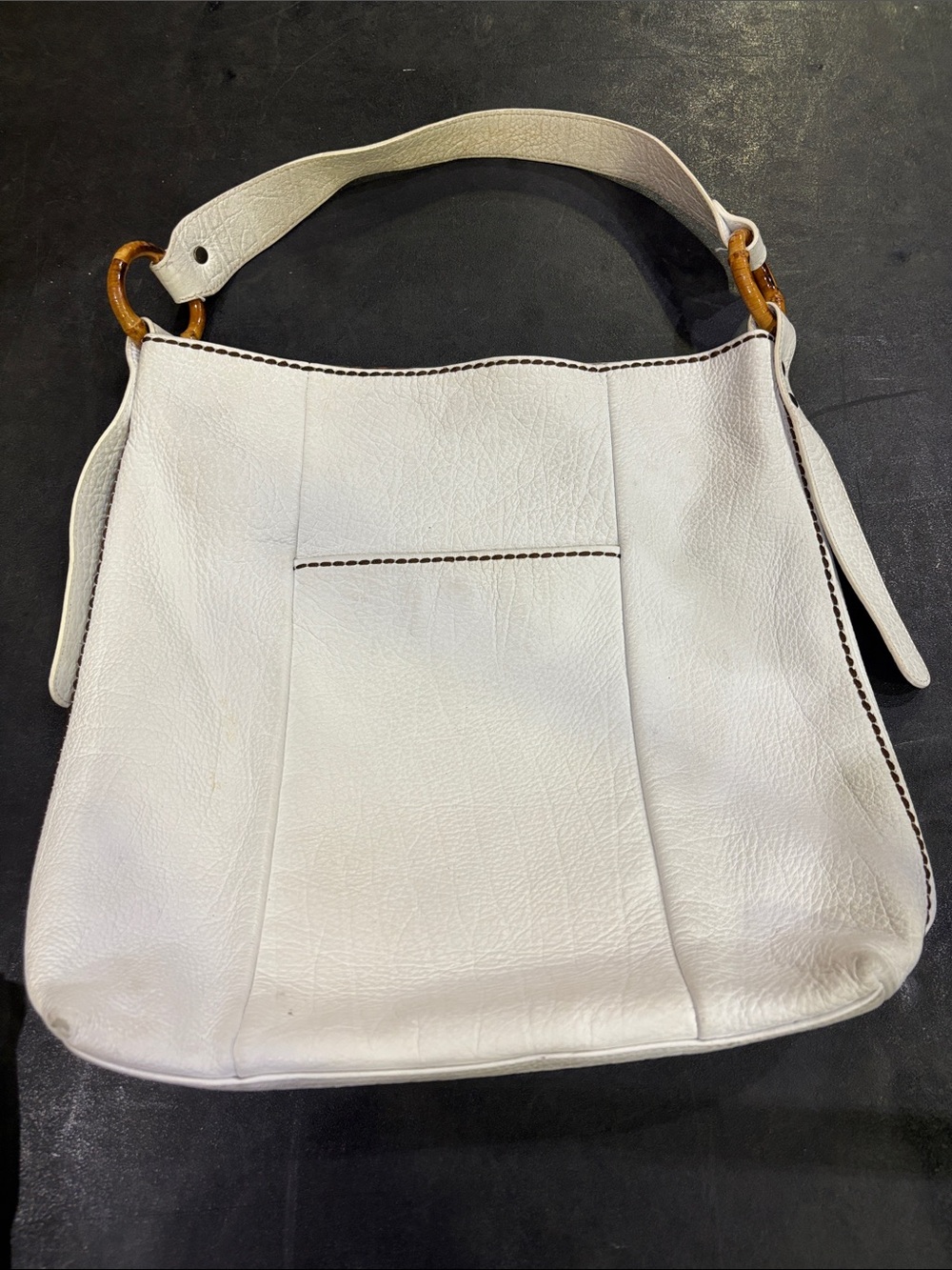Plinio Visona White Leather Shoulder Bag with Amber Accent